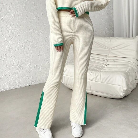 Beige Casual Womens Star Pattern Sweater & Knit Pants - Picture 3 of 5